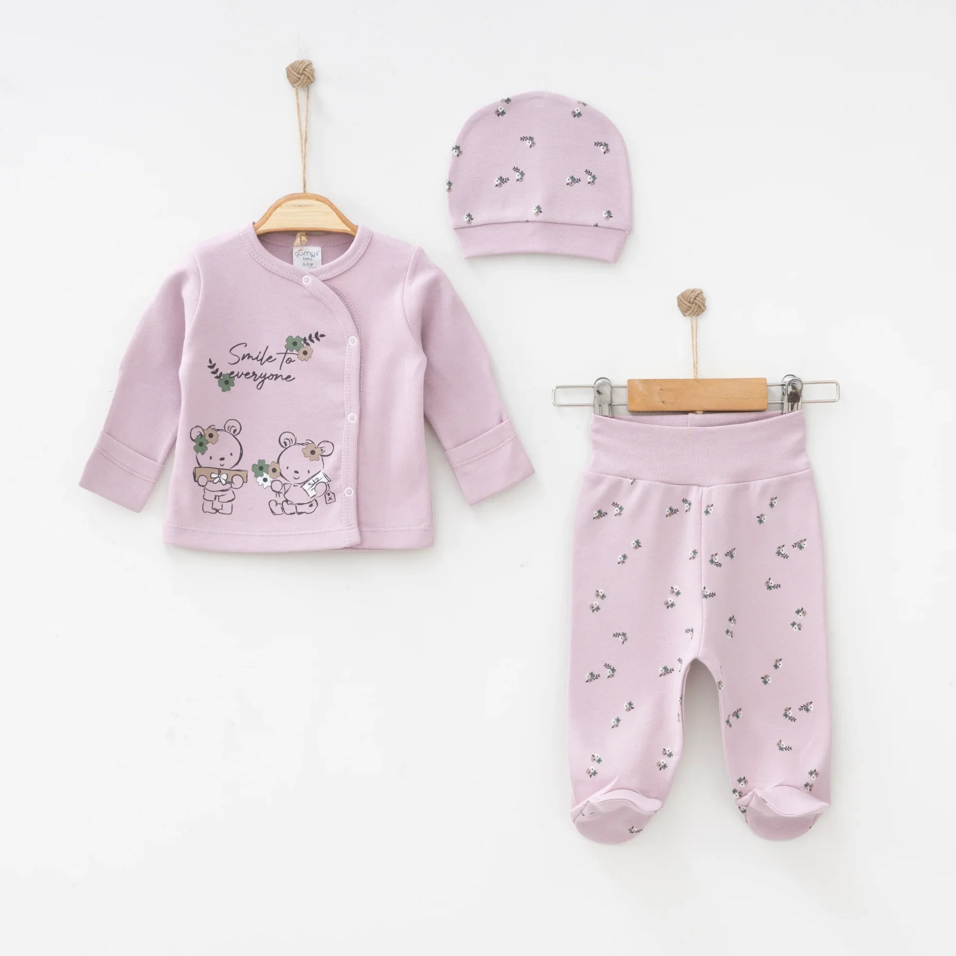 Çiçek Desenli Kız Bebek Hastane Çıkışı 3 Lü set