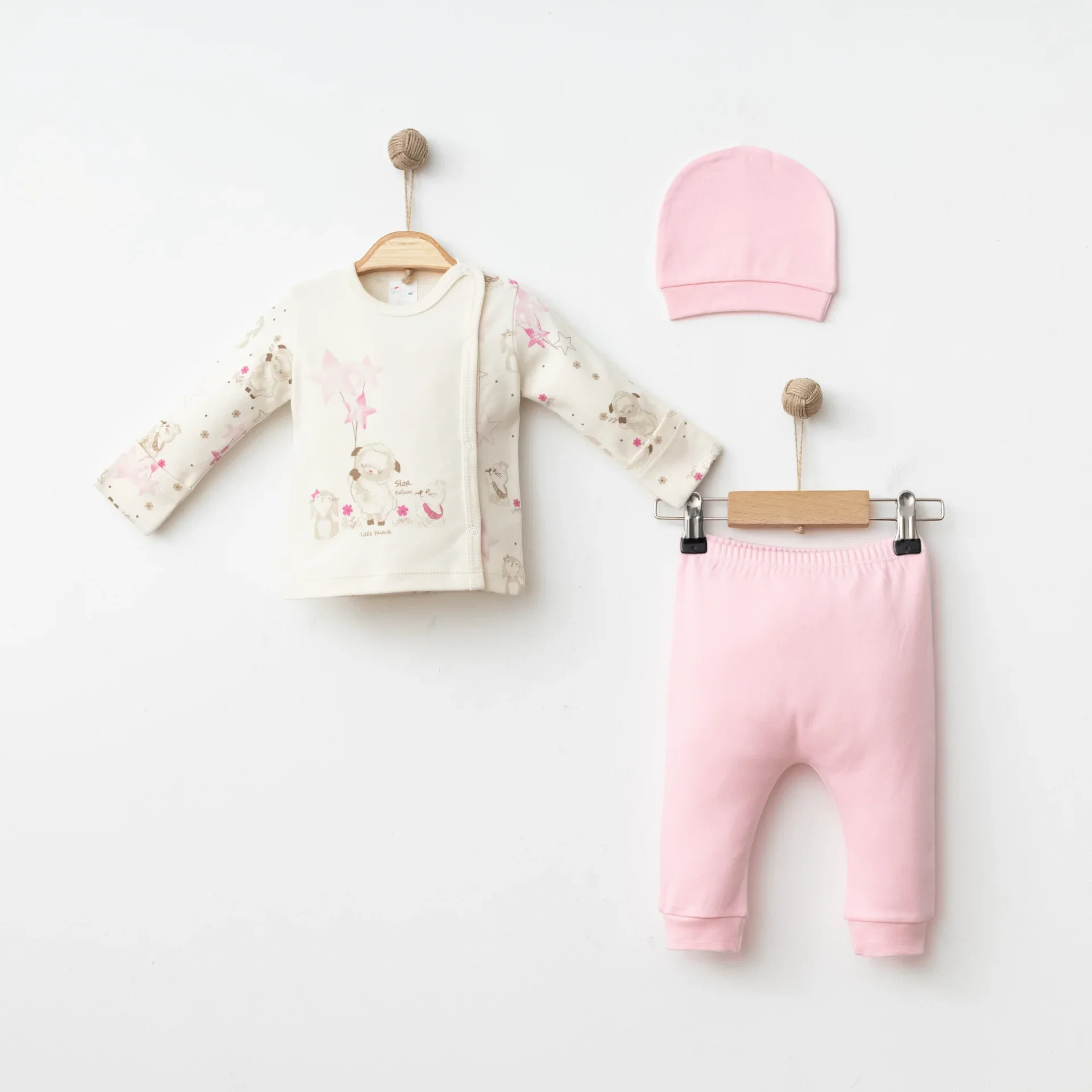 Kız Bebek Hastane Çıkışı 3 Lü Set Kuzu Baskılı