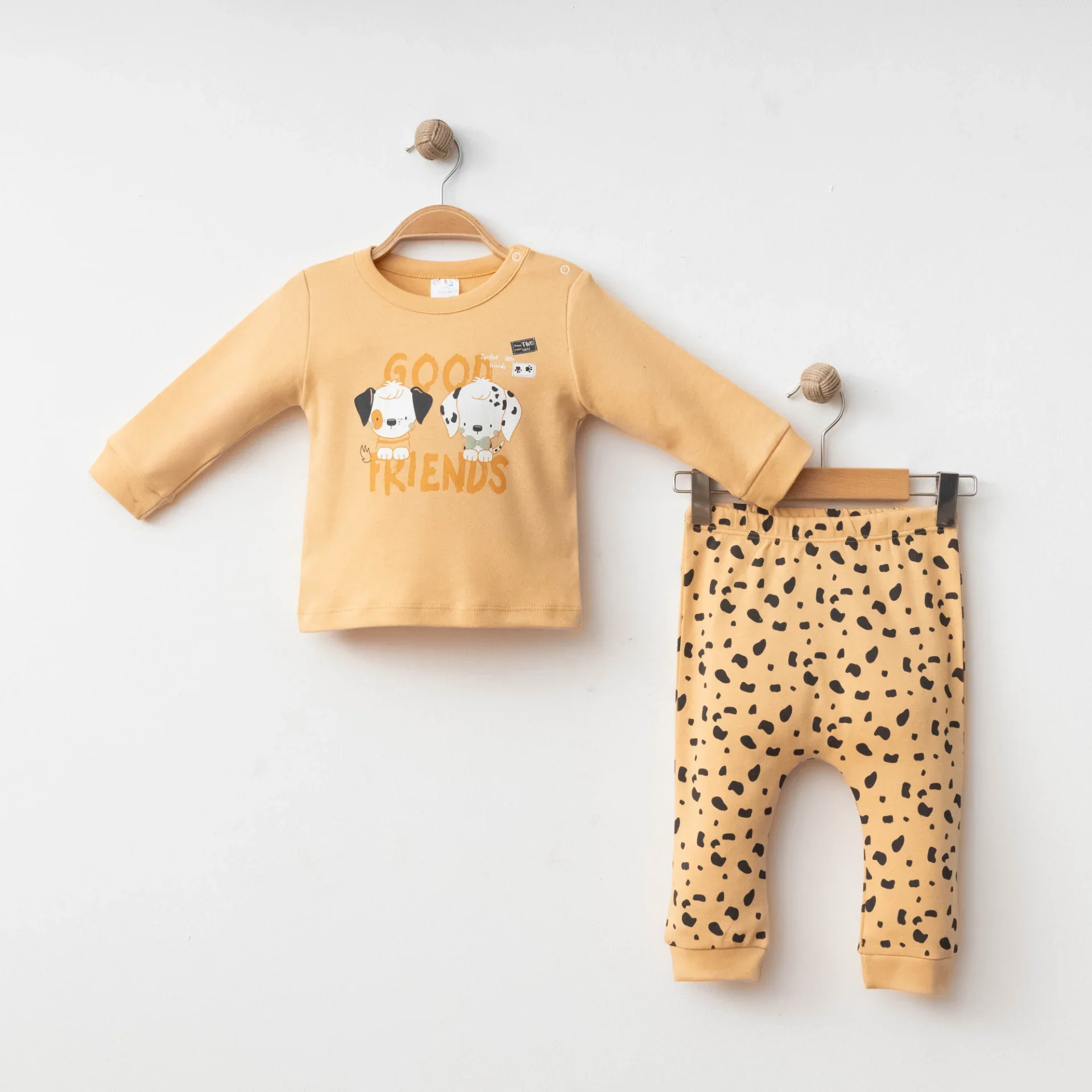 Erkek Bebek 2 li Takım %100 Pamuk Kumaş, Natural Baskılı, Manşetli Pantolon Alt Ve Üst Set