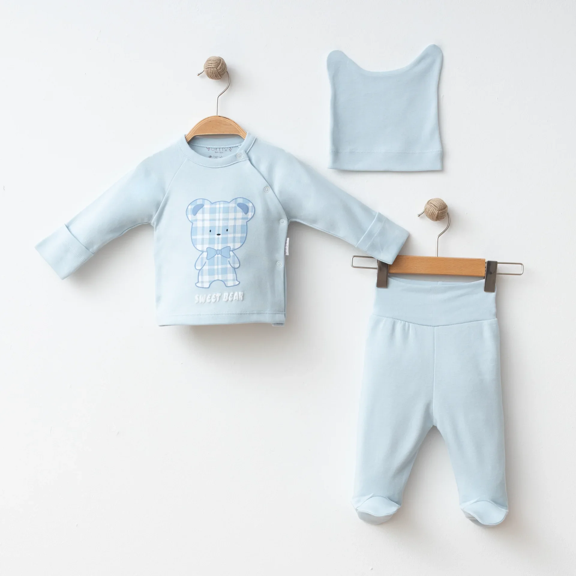 ERKEK BEBEK 3 LÜ SET REGLAN KOLLU AYICIK BASKILI