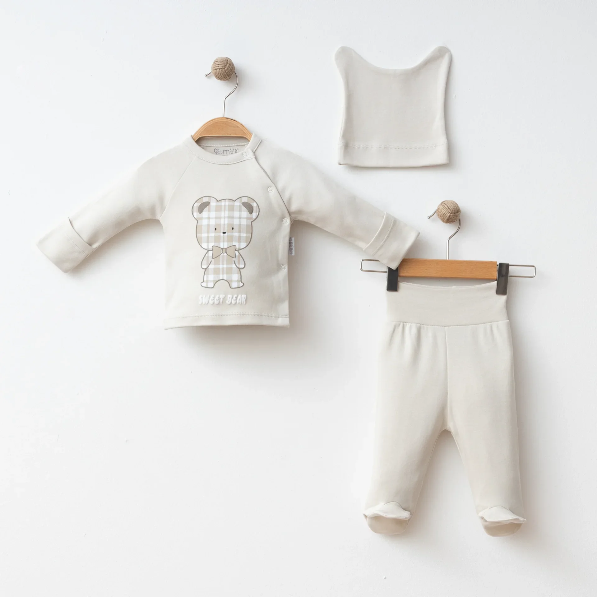 ERKEK BEBEK 3 LÜ SET REGLAN KOLLU AYICIK BASKILI