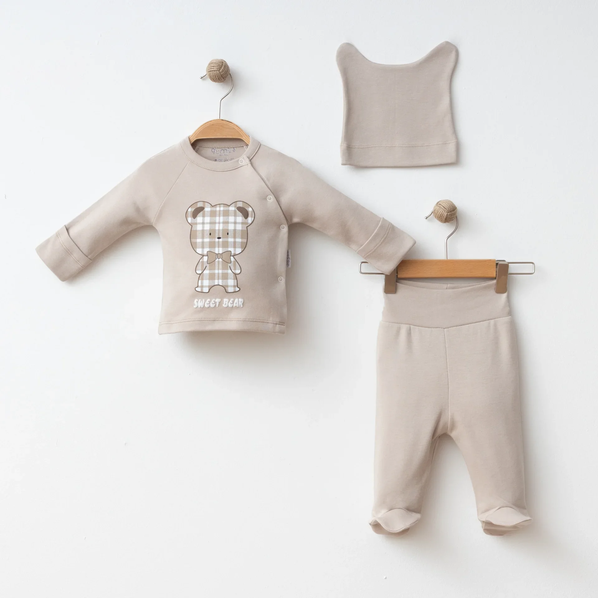 ERKEK BEBEK 3 LÜ SET REGLAN KOLLU AYICIK BASKILI