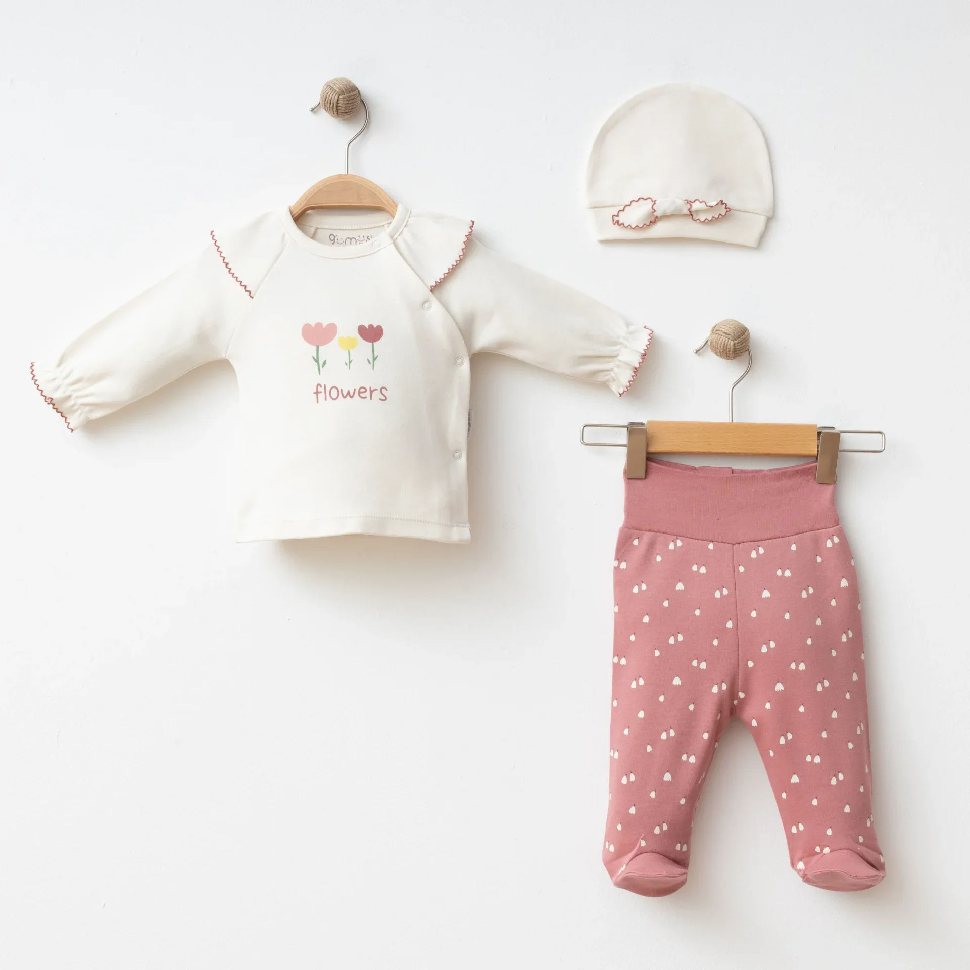 KIZ BEBEK 3 LÜ SET OYALI FIRFIRLI LALE BASKILI
