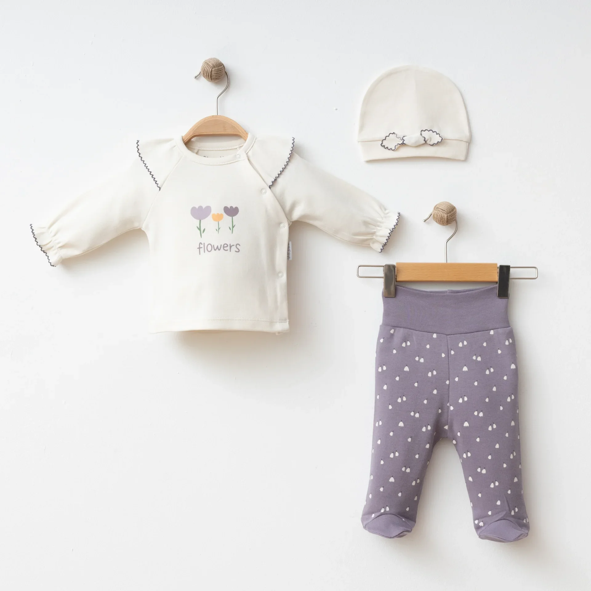 KIZ BEBEK 3 LÜ SET OYALI FIRFIRLI LALE BASKILI