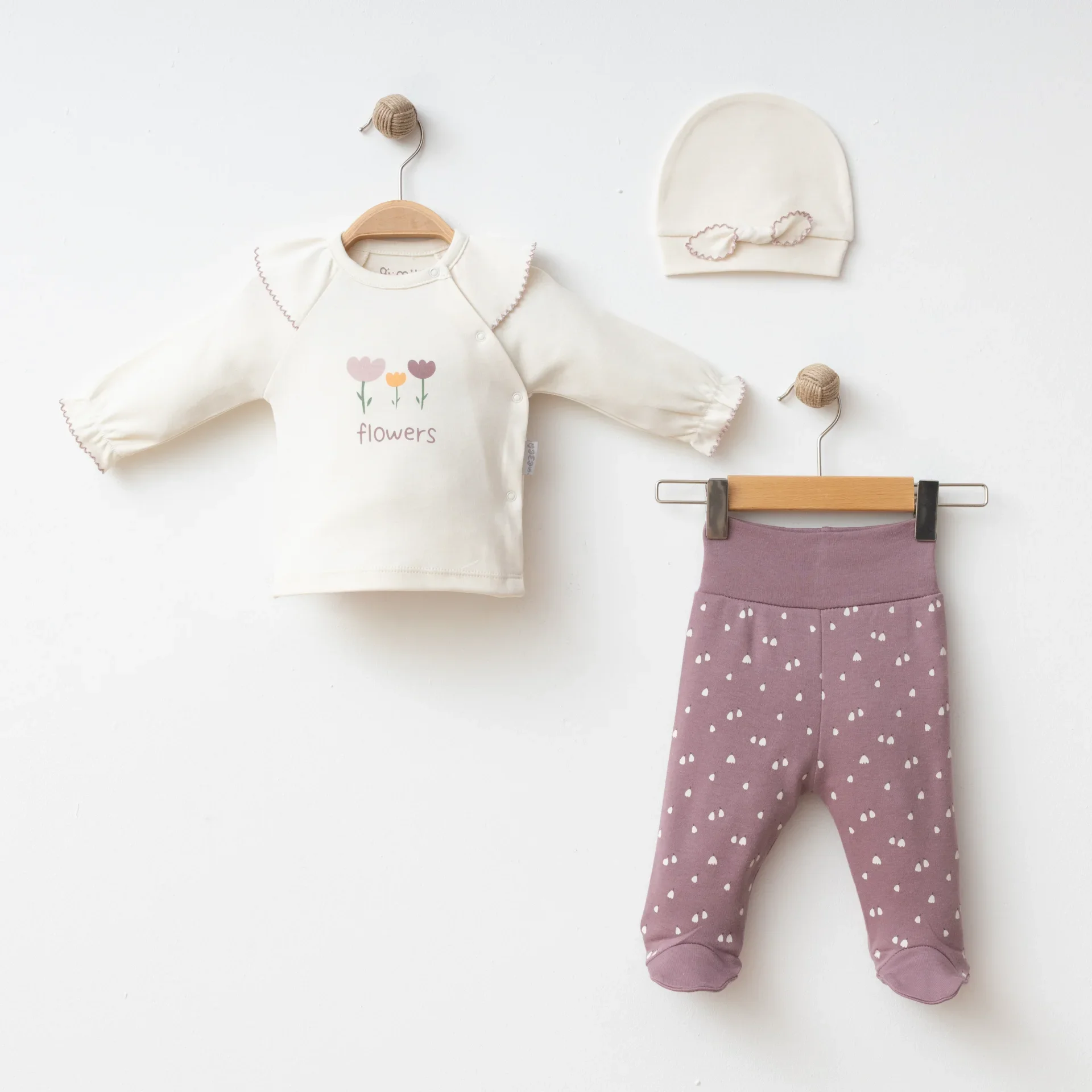 KIZ BEBEK 3 LÜ SET OYALI FIRFIRLI LALE BASKILI