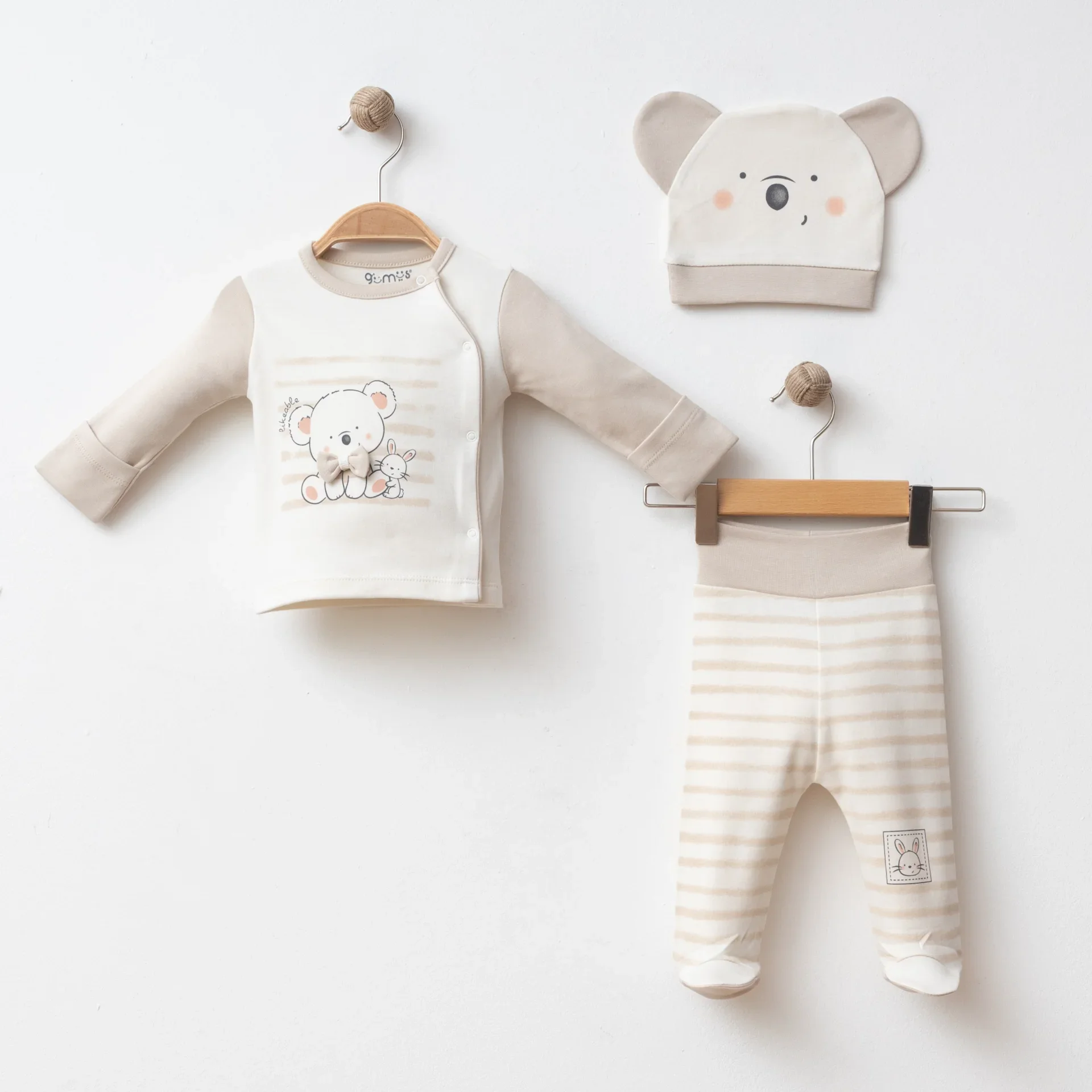 ERKEK BEBEK 3 LÜ SET PAPYONLU KOALA BASKILI