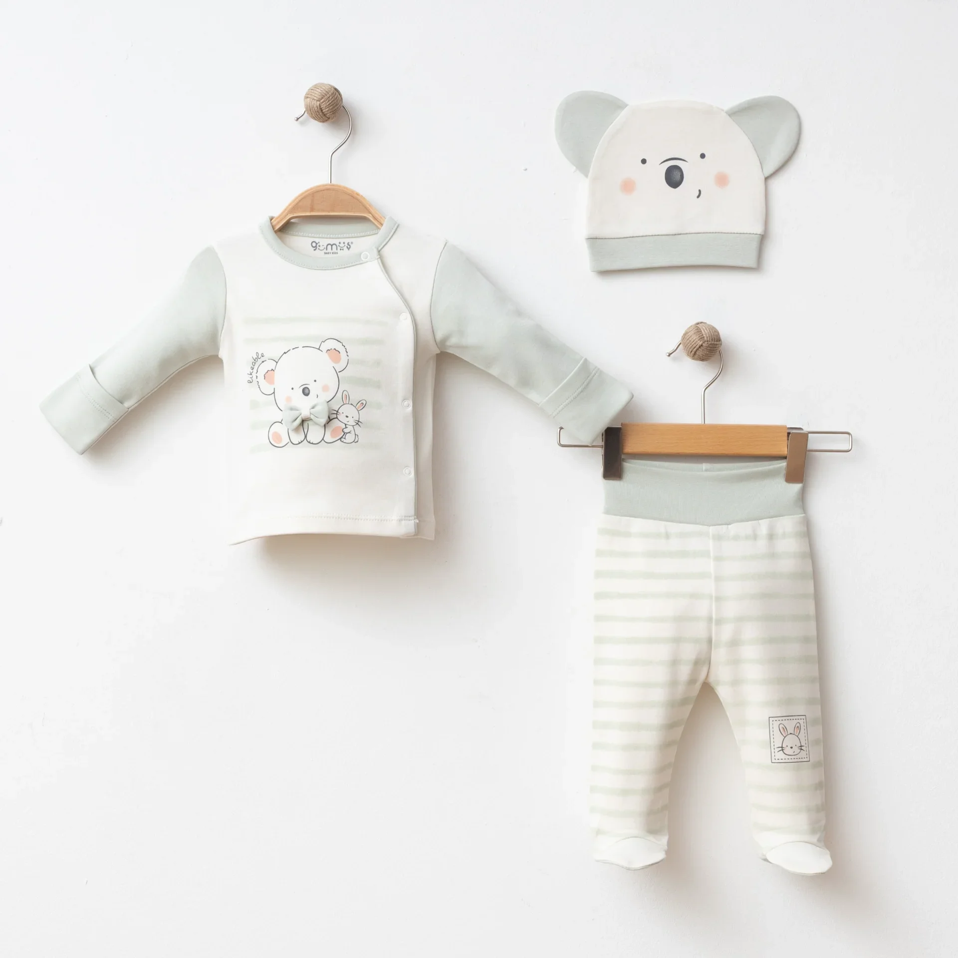 ERKEK BEBEK 3 LÜ SET PAPYONLU KOALA BASKILI