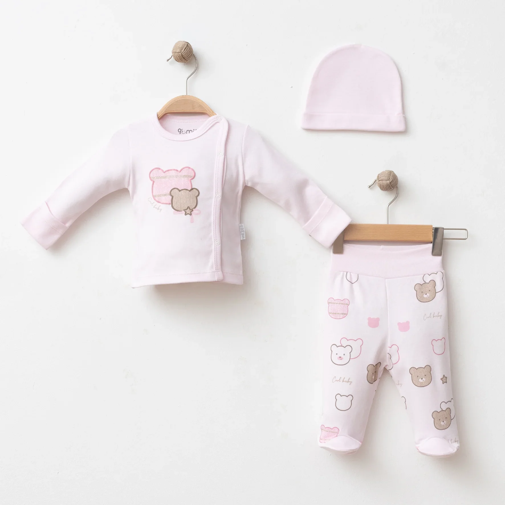 UNISEX BEBEK 3 LÜ SET COOL BEAR BASKILI