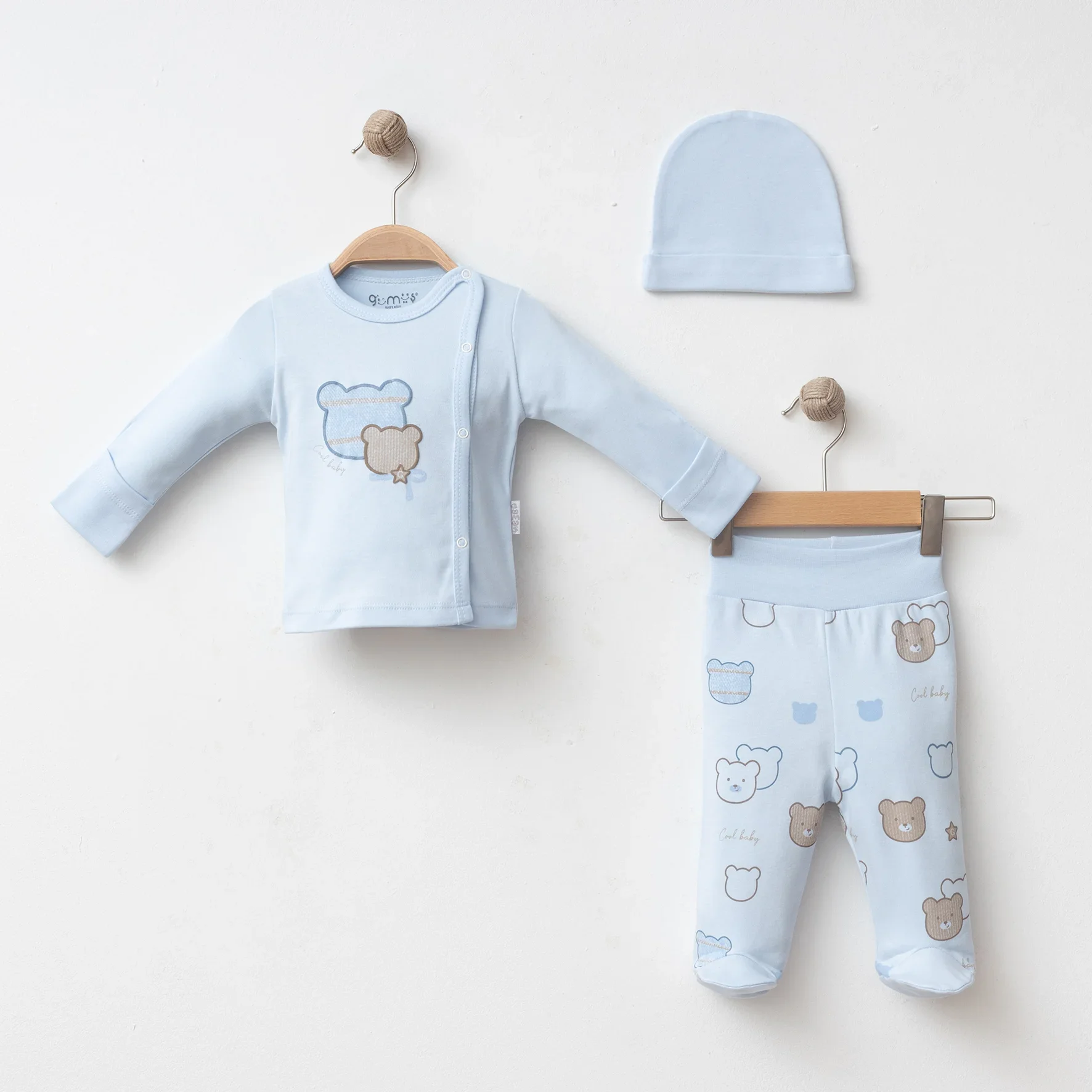 UNISEX BEBEK 3 LÜ SET COOL BEAR BASKILI