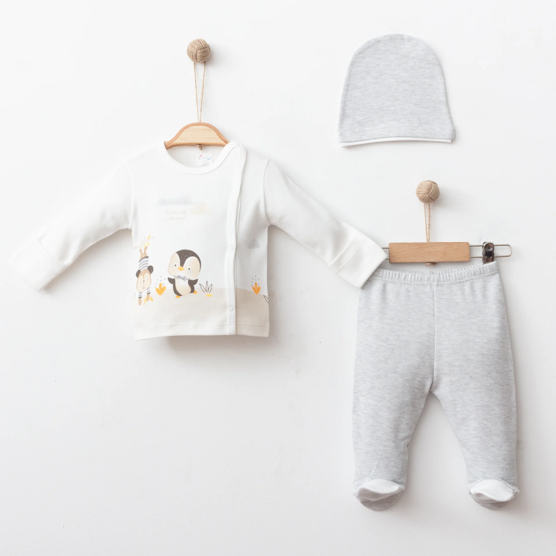 BEBEK 3 LÜ SET ÖN VE ARKA PENGUEN BASKILI