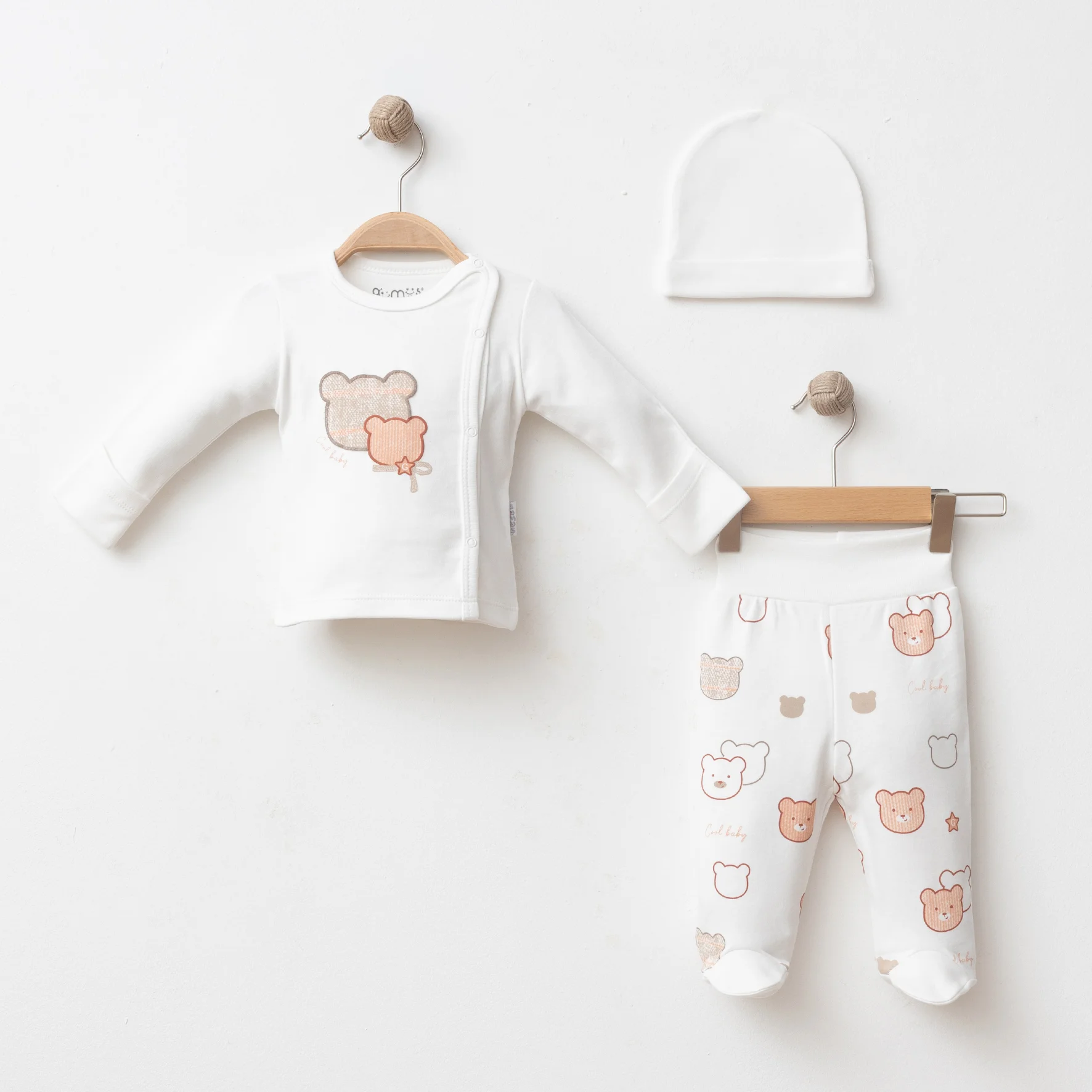 UNISEX BEBEK 3 LÜ SET COOL BEAR BASKILI